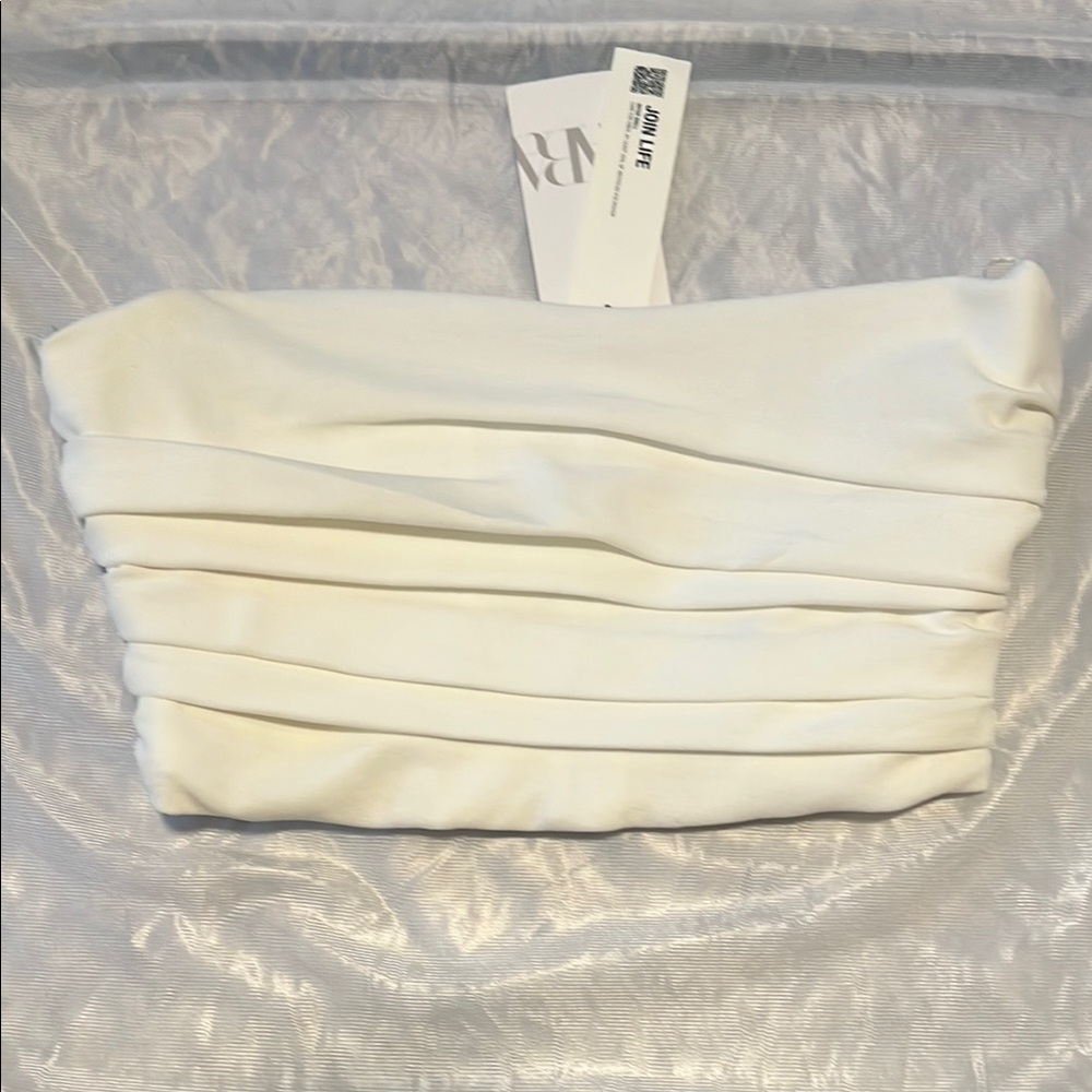 New Zara Women’s White Strapless Top/ Crop Top, Size Medium